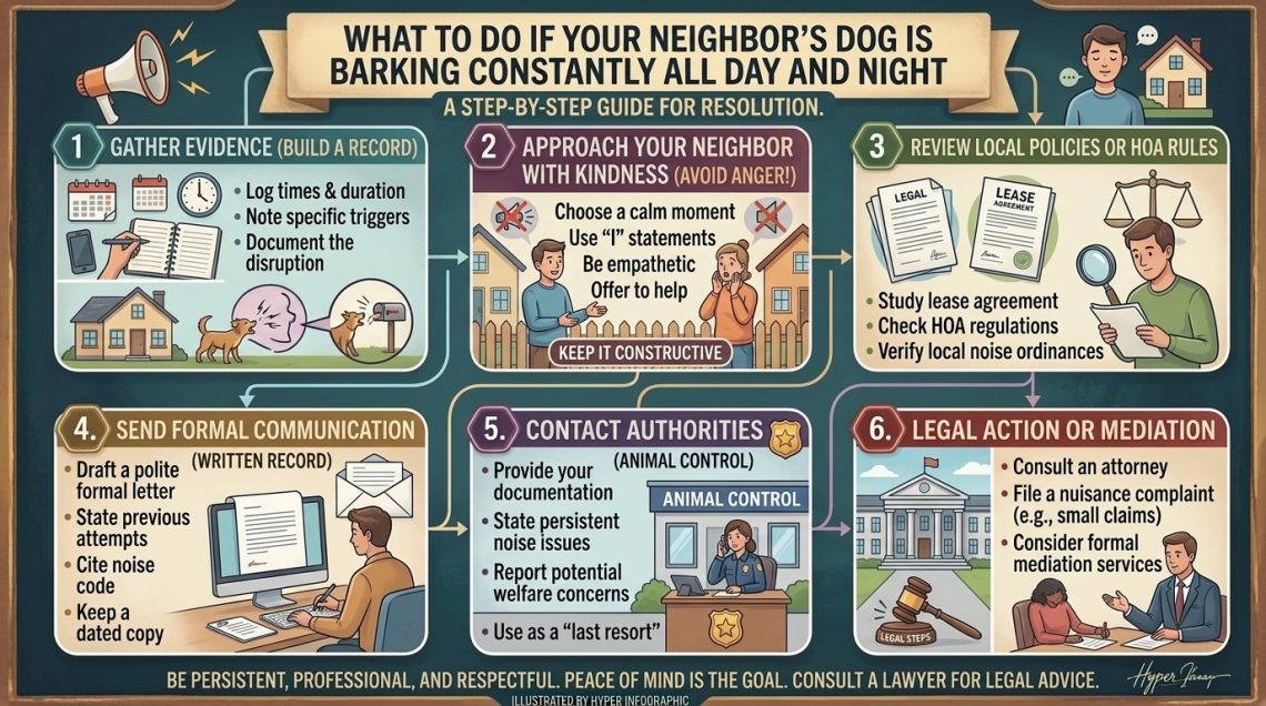 what to do if your neighbor's dog is barking constantly all day and night